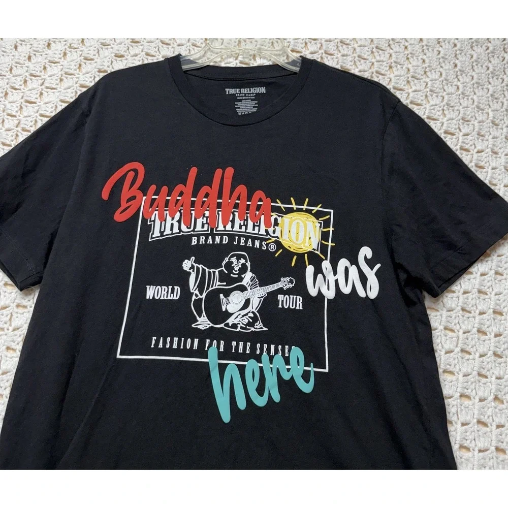 True Religion Shirt Mens  L Black Buddha Was Here Graphic T-shirt Short Sleeve